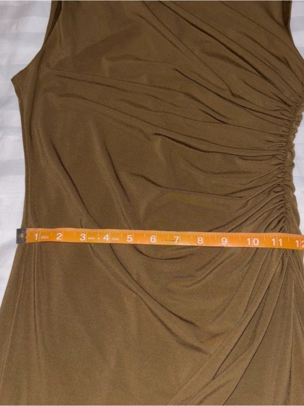 Zara Olive Sleeveless Ruched Mini Dress - Picture 7 of 9